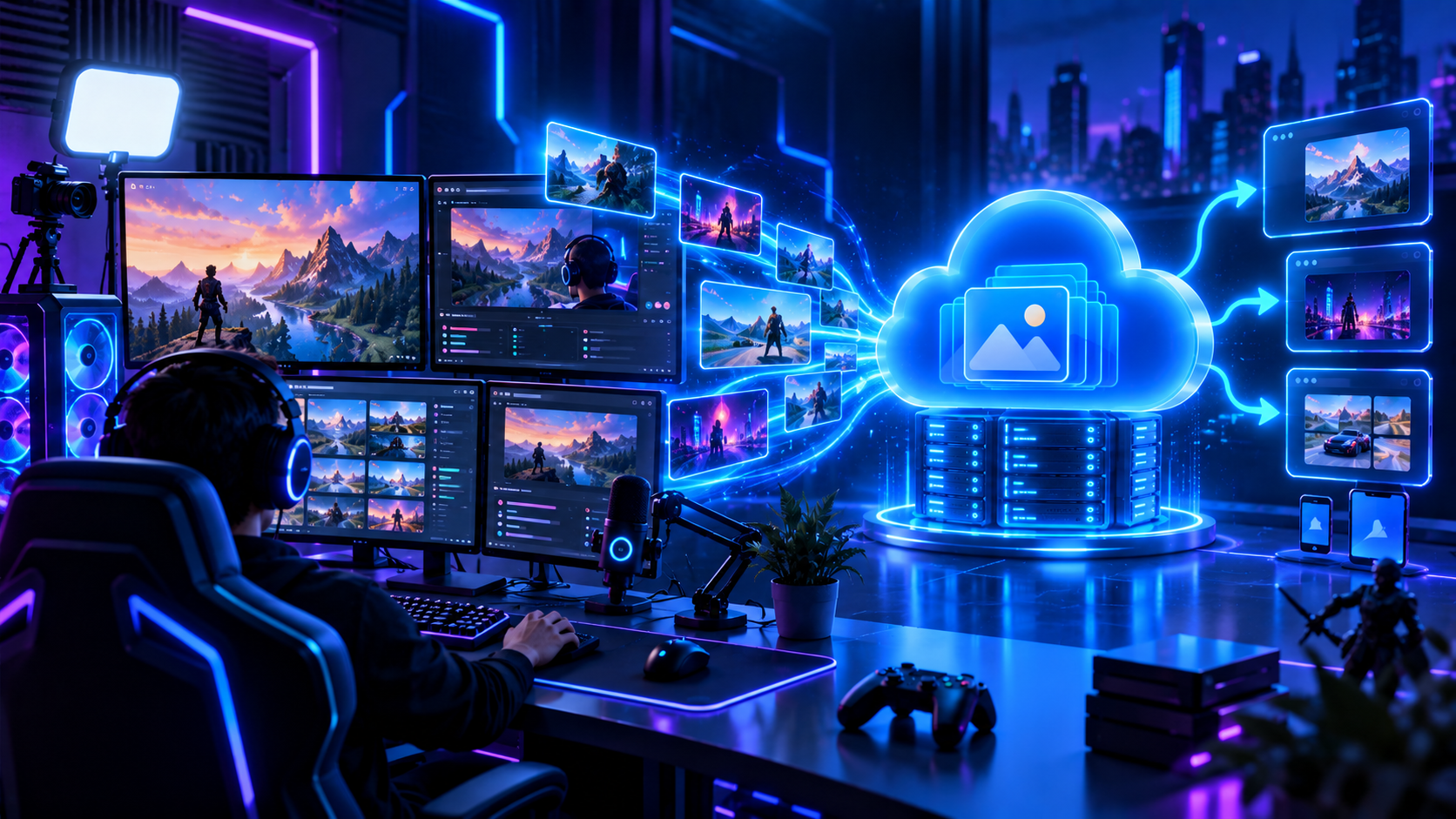 A gaming setup sharing screenshots instantly to a Discord community