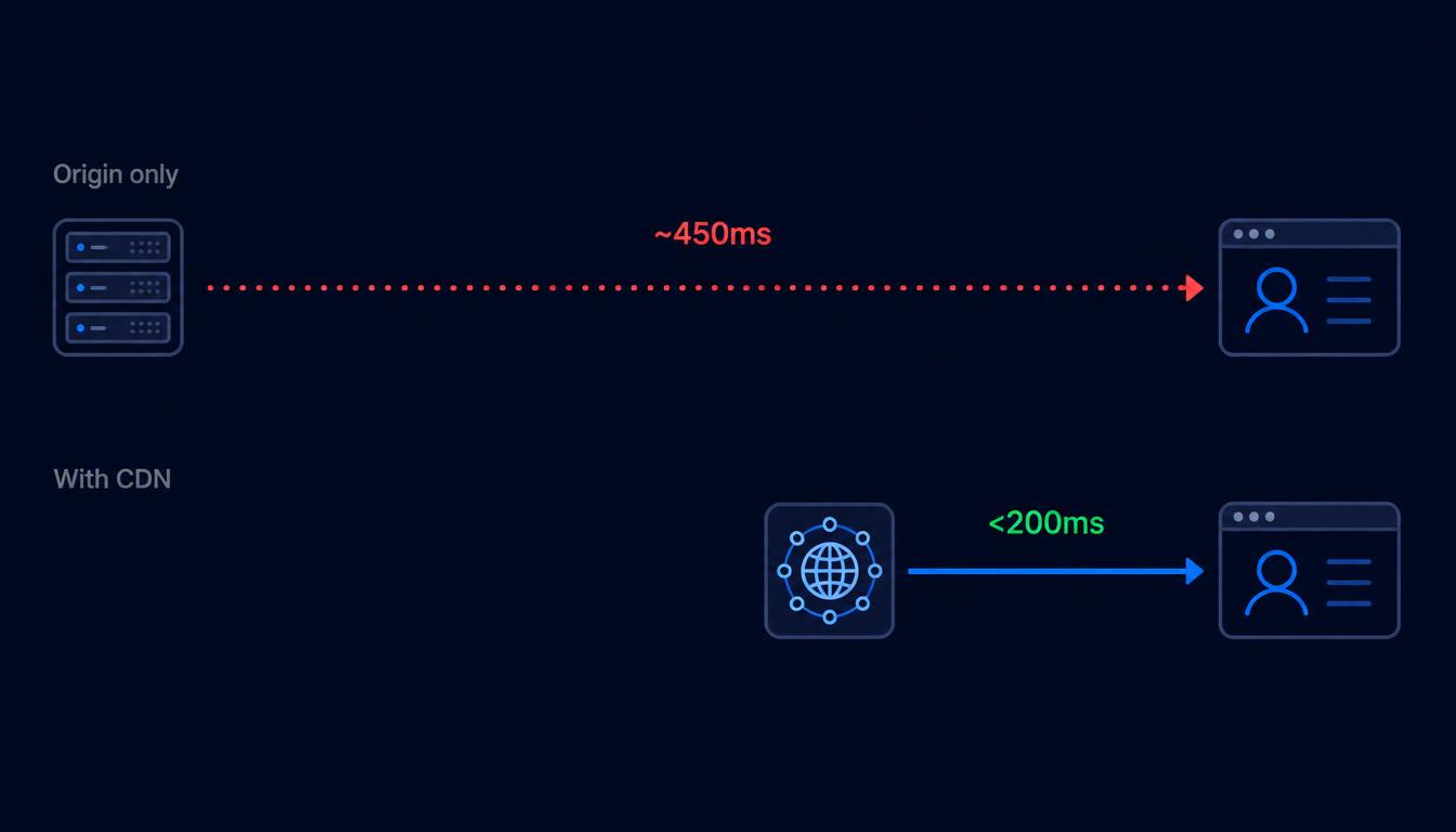 Diagram comparing image load time with and without CDN delivery