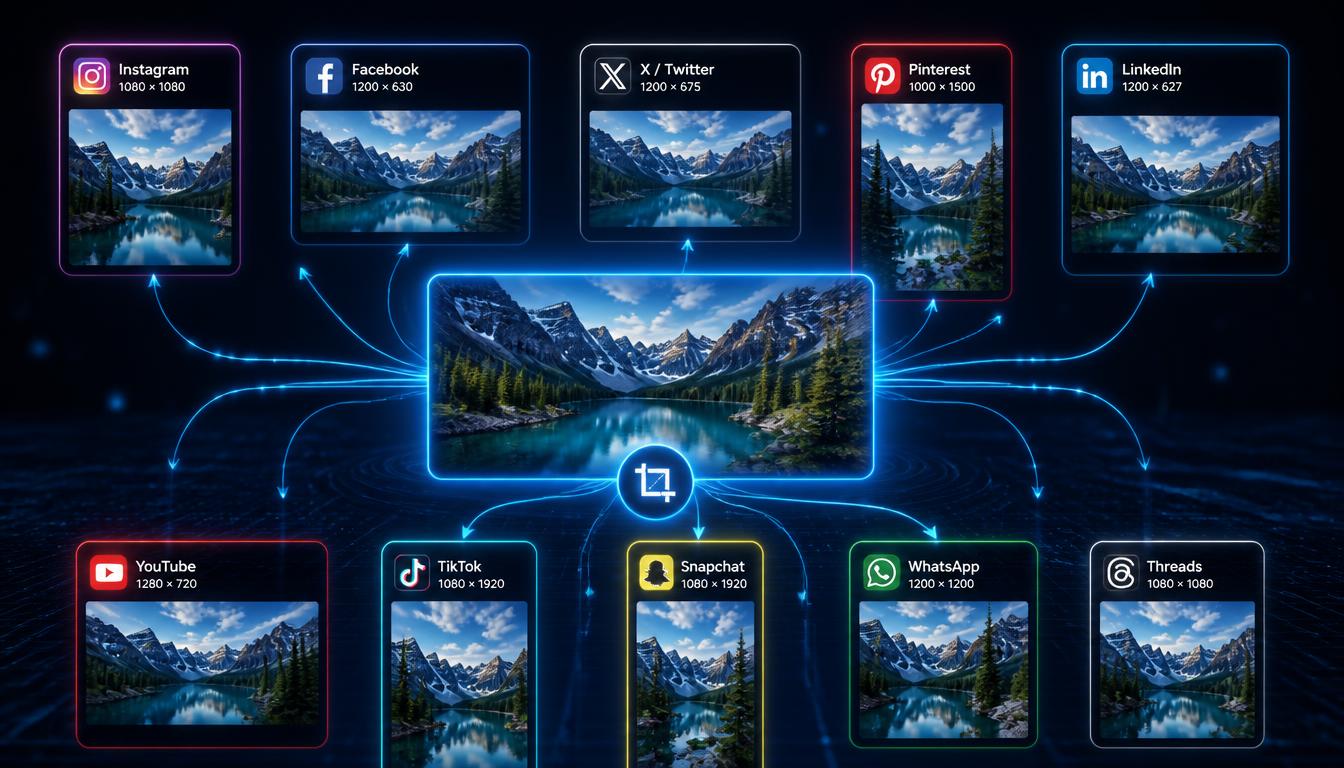 Grid comparing the pixel dimensions and aspect ratio shape of ten social media platforms side by side
