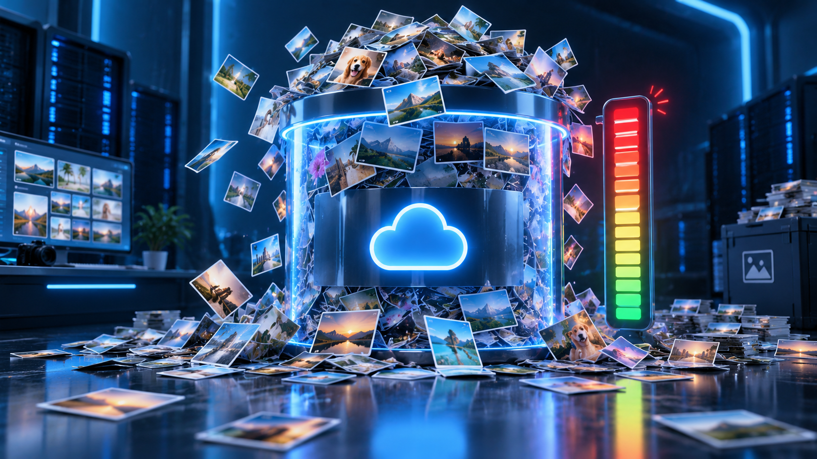 A storage container filling up with images, approaching its capacity limit
